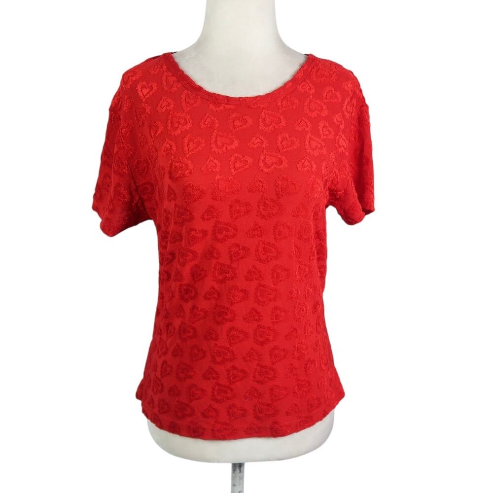 Vintage 90s Jazz Sport Red Heart Velvet Burnout T-Shirt L Valentine